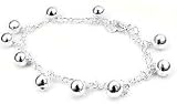 10 Sterling Silver Dangling Bell Linked Anklet Bracelet