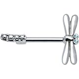 Aqua Sterling Silver Dragonfly Nipple Ring