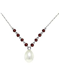 14K Gold Drop Necklace with Natural Garnets & Grade A/A+ cultured Freshwater Pearl