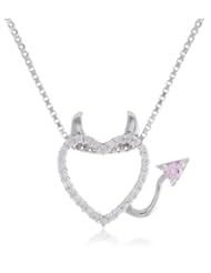 Sterling Silver Clear and Pink Cubic Zirconia "Devil" Heart Pendant Necklace