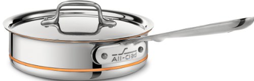 All-Clad 6402 SS Copper Core 5-Ply Bonded Dishwasher Safe 2-Quart Saute Pan with Lid Cookware, Silver