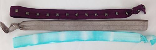 3 Pack No Crease Headbands. 1 Purple Studded, 1 Solid and 1 Tie Dyed Head Band.