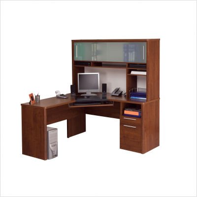 Bestar Monaco Home Office L-Shape Corner Wood Computer Desk Set with Hutch in Tuscany Brown