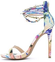 New Women's Watercolor Chain Ankle Strap Stiletto Heel BLUE 8