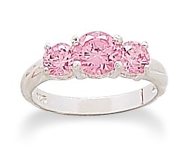Two 4.5mm One 6mm Round Pink CZ Ring