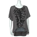 (ディズニー)DISNEY ドルマン Tシャツ × タンクトップ レディース アンサンブル 2点セット 半袖 (チャコール)