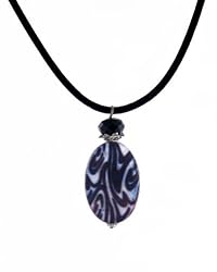 Necklace / Pendant - N85 - Natural Dyed Shell & Faceted Glass Bead - Oval Shape ~ Black, White, Brown and touch of Blue