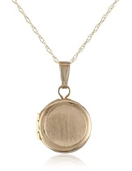 Girls 14k Gold Childrens Petite Round Satin Center and Polished Edge Locket Pendant Necklace, 13"