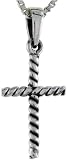 Sterling Silver Twisted Wire Cross Pendant, 1 1/16 (27mm) Tall.