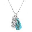 Double Sided Dragon and Turquoise Nugget Gemstone Pendant on 18" Rhodium and Sterling Silver Diamond Cut Bead Chain, #7744