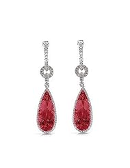 8.68Ct Ruby & VS Diamond Dangling Hoop Pendant Earrings 18k Gold