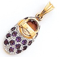 14k Gold Birthstone Baby Shoe Charm Pendant - February/Amethyst