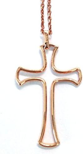 14k Solid Rose Gold & Diamond Open Cross Pendant .36 CTS w/ 16" Chain Necklace