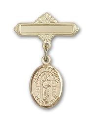 14K Gold Baby Badge with St. Matthias the Apostle Charm and Polished Badge Pin