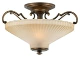 Dunhill French Bronze Semi-Flush Mount Ceiling Lamp with Acid Etched Glass