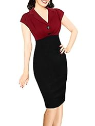 Sexy V-neck Cocktail Knee Length Sleeveless Polyester/Rayon/Spandex Floral Print Vintage Colorblocking Evening Dress/Party Dress 