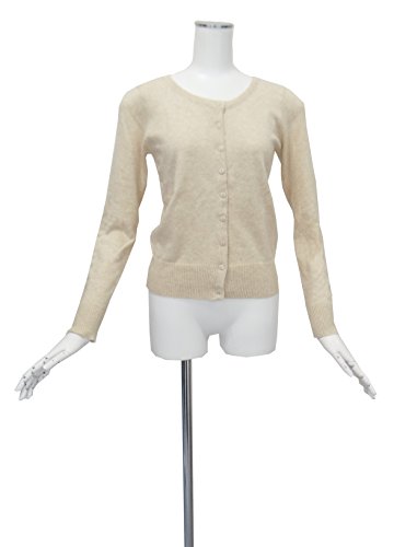 カーディガン ベージュ コットン 綿 丸首 シンプル 単色 無地 Mサイズ