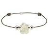 Bijoux Les Poulettes - Bracelet Fleur de Nacre Ivoire et Perles d'Argent-Lien Beige Clair
