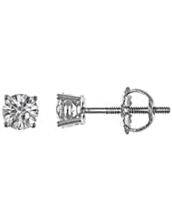 0.28 Carat E Color SI Clarity Solitaire Natural Round Brilliant Cut Diamond Stud Earrings 4-Prong Mounting Screw-Back 14k White Gold