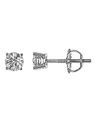 0.35 Carat F Color VS Clarity Natural Round Brilliant Cut Diamond Stud Earrings 4-Prong Mounting Screw-Back 14k White Gold