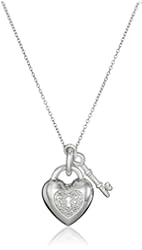 Sterling Silver Diamond Heart Key Pendant Necklace, 18"