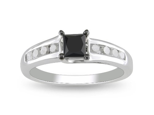 10k White Gold Princess-Cut Black and White Diamond Engagement Ring (1 cttw, G-H Color, I2-I3 Clarity), Size 6 10k White Gold Princess-Cut Black and White Diamond Engagement Ring (1 cttw, G-H Color, I2-I3 Clarity), Size 6