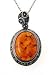 Sterling Silver Marcasite and Simulated Amber Oval Pendant