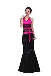 Halter Satin Mermaid Floor Length Applique Fitted Prom Dress 