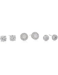 .925 Sterling Silver Round Shaped Cubic-Zirconia Stud Earrings Set