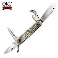 Ontario Knife Camp Knife, Folding Multi-Tool Knife with 3.25 Chrome Stainless Steel Blade, and Stainless Steel Handle, Overall Length Closed 3.625.