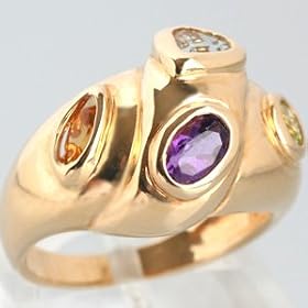 14K Yellow Gold Blue Topaz, Amethyst, Citrine and Peridot Ring - OldCities... by