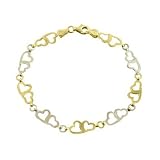 14K Two Tone Gold Double Heart Link Bracelet