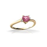 14K Yellow Gold Heart Created Pink Sapphire and Diamond Ring