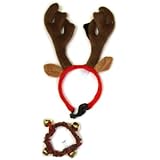 Outward Hound Kyjen  30029 Holiday Bell Collar and Antler Combo Pack Wearable Christmas Accessories For Dogs, Medium, Red