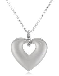 Sterling Silver Heart with Diamonds Pendant Necklace (0.02 cttw, I-J Color, I2 Clarity), 18"