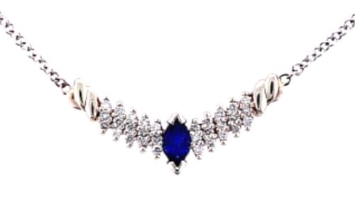 14K White Gold Marquise Sapphire & Diamond Necklace