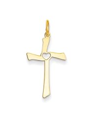 14k Yellow Gold Graceful Laser Designed Cross Charm