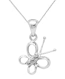 Sterling Silver Three-Diamond Butterfly Pendant