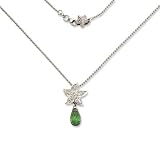18K White Gold Designer Starfish Pendant with Pave Diamonds .24ct and Peridot Briolette with 18 Bead Chain