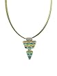 Necklace / Pendant - XP-42 - Genuine Handmade Dichroic Glass Pendant Hung on a 16" Stainless Steel Olive Green Colored Multi-Strand Cord + 2" Extension Chain ~ .925 Sterling Silver