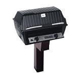 Broilmaster T3CW Deluxe Propane Gas Grill With Stainless Control Panel On Black Patio Post With Cast Iron Base