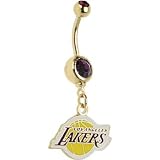 NBA Los Angeles LAKERS Double Violet Gem Gold Belly Ring