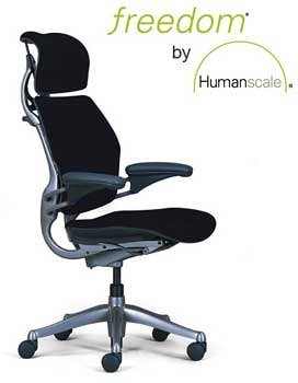 Humanscale Freedom Task Chair Graphite Frame Headrest Standard Gel Armrests Standard Seat Standard Height Wave Black Fabric