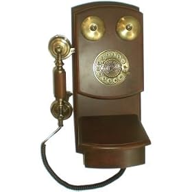 old fashion rotary hang on the wall wood telephone