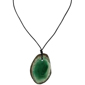 Green Agate Pendant on Leather Cord, 18 by Amazon.com Collection