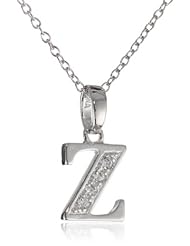 Sterling Silver Simulated Diamond Initial Pendant Necklace, 18"