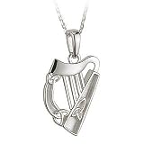 Sterling Silver Harp Pendant Necklace - Made in Ireland