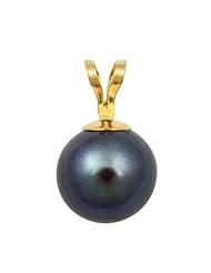 5.5-6mm Black Freshwater Pearl Pendant Round "AAA" with 14K Yellow Gold 18" Chain, Free Shipping and Gift Box