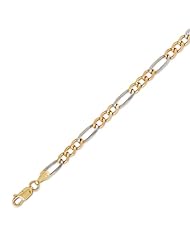 14K Solid 3 Tri Color Gold Figaro Chain Bracelet 4.8mm (3/16 in.) - 8 in.