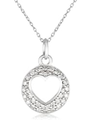 KC Designs "Peace and Love" 14K White Gold Diamond .75" Height Open Heart Pendant Necklace, 16"
